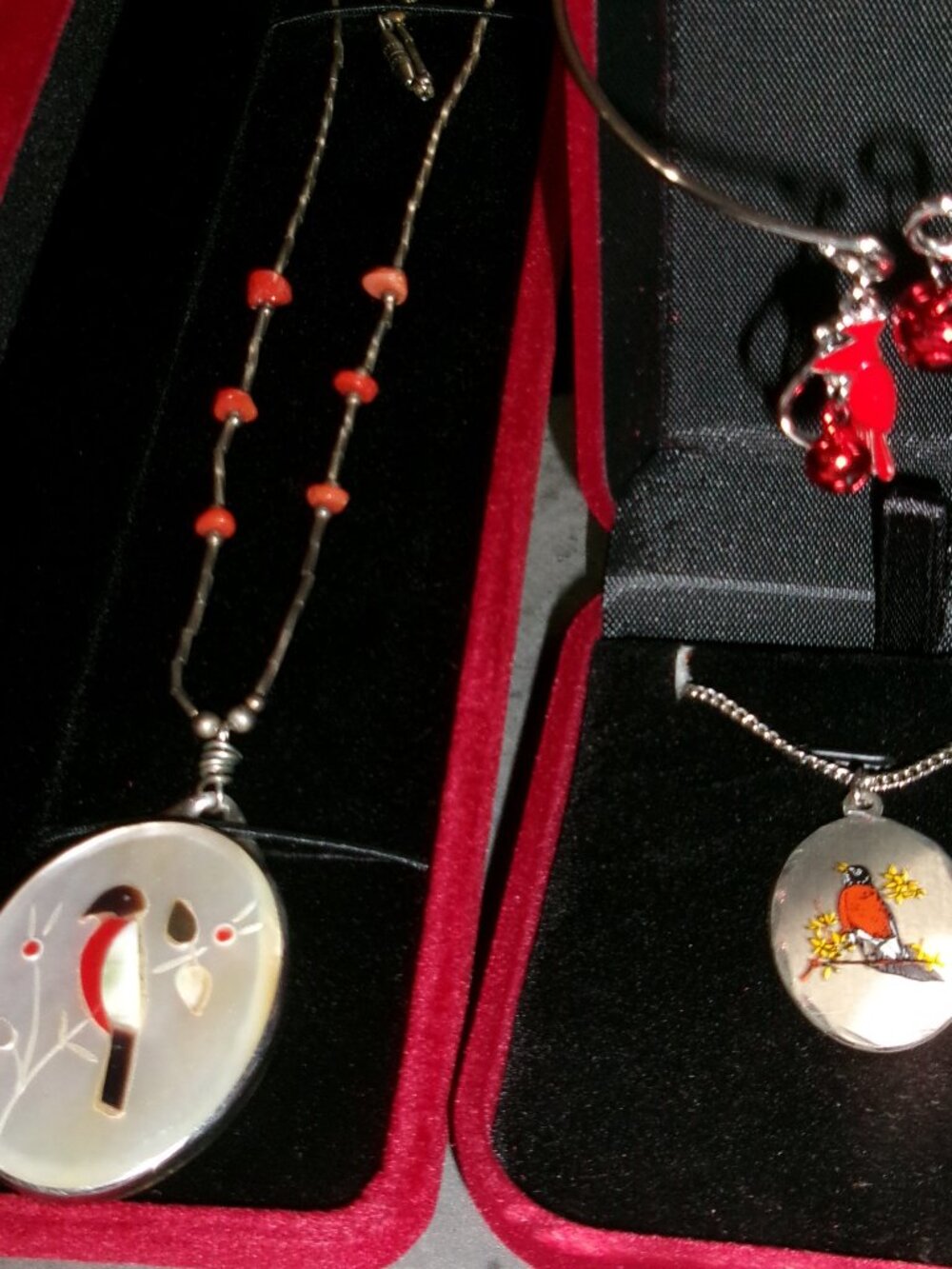 Two Unique Vintage Robin Necklces Plus Bonus Bird Bangle
